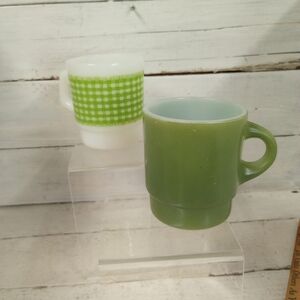 Vintage Fire King Coffee Mugs Set of 2 Milk Glass Cups Retro Kitchenware USA.